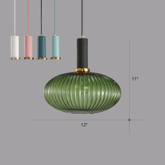 Ribbed Glass Hanging Light: Modern Bottle Shape 1-Bulb Pendant For Dining Room Green-Black / 12