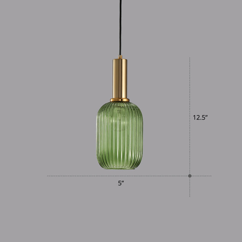 Ribbed Glass Hanging Light: Modern Bottle Shape 1-Bulb Pendant For Dining Room Blackish Green / 5