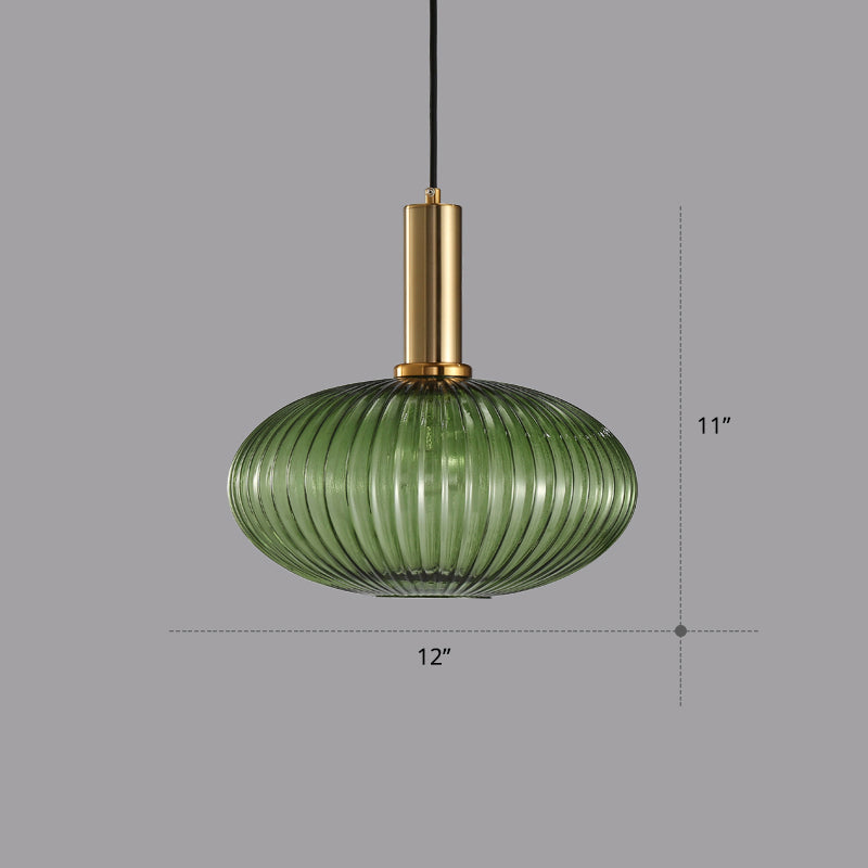 Ribbed Glass Hanging Light: Modern Bottle Shape 1-Bulb Pendant For Dining Room Blackish Green / 12