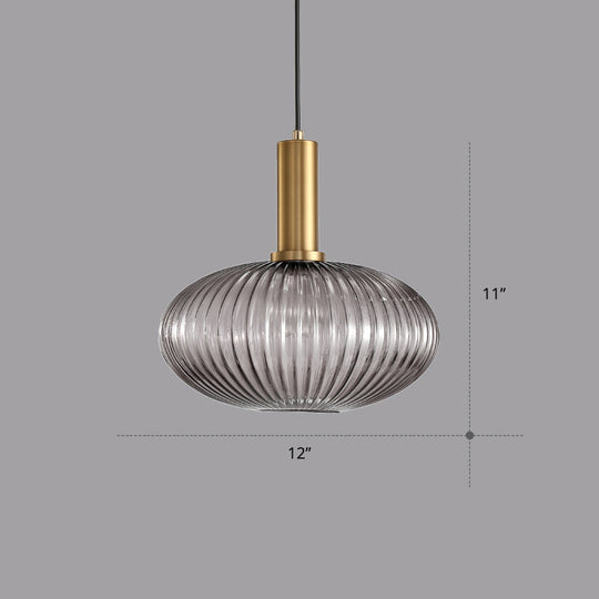 Ribbed Glass Hanging Light: Modern Bottle Shape 1-Bulb Pendant For Dining Room Smoke Gray / 12