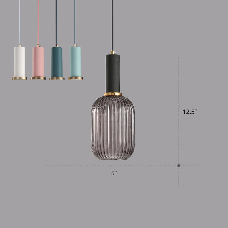 Ribbed Glass Hanging Light: Modern Bottle Shape 1-Bulb Pendant For Dining Room Black-Gray / 5