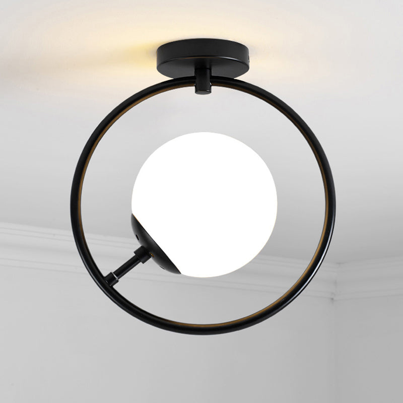 Bell & Ring Corridor Ceiling Light Glass Mini Semi Flush Mount Black