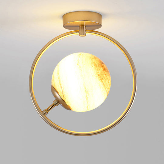 Bell & Ring Corridor Ceiling Light Glass Mini Semi Flush Mount Golden