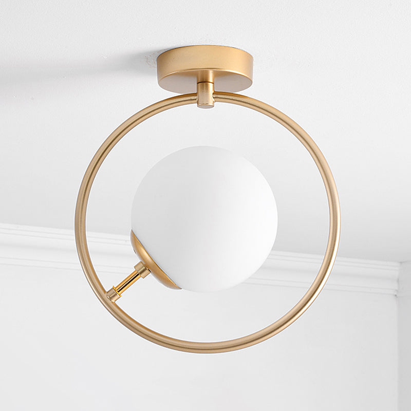 Bell & Ring Corridor Ceiling Light Glass Mini Semi Flush Mount Gold