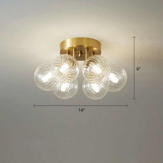 Modern Brass Semi-Flush Ceiling Light With Clear Twist Glass For Dining Room Lighting 6 /