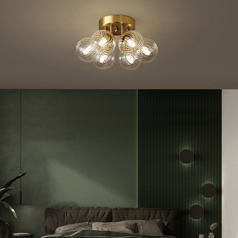 Modern Brass Semi-Flush Ceiling Light With Clear Twist Glass For Dining Room Lighting