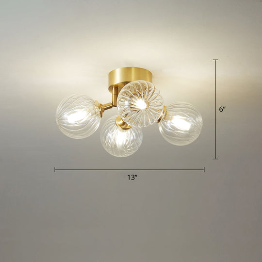 Modern Brass Semi-Flush Ceiling Light With Clear Twist Glass For Dining Room Lighting 4 /