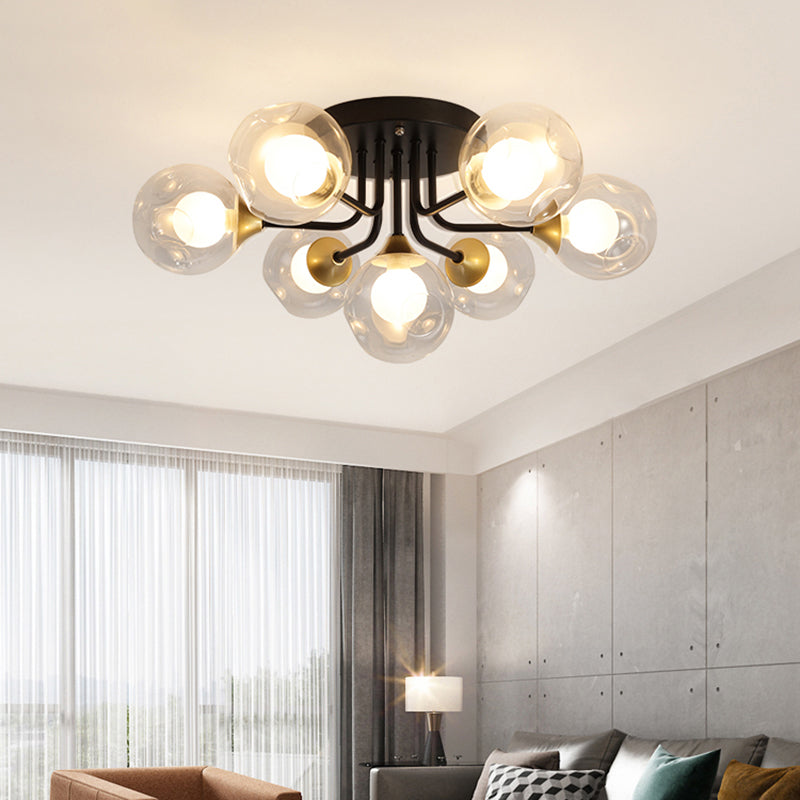 Contemporary Semi Flush Bubble Glass Ceiling Light for Living Room