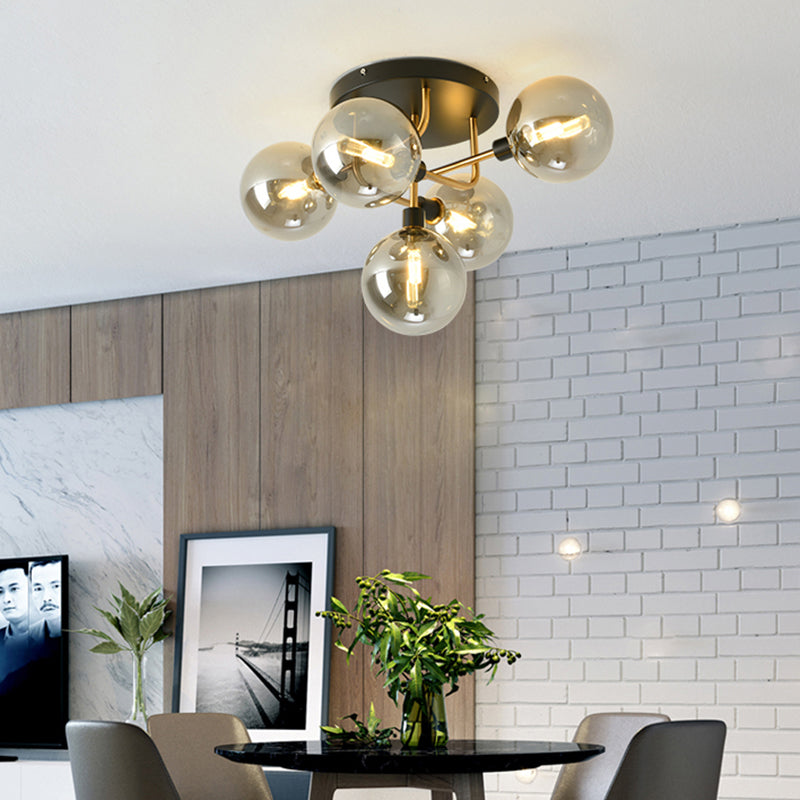 Contemporary Semi Flush Bubble Glass Ceiling Light for Living Room