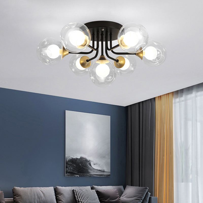 Contemporary Semi Flush Bubble Glass Ceiling Light for Living Room