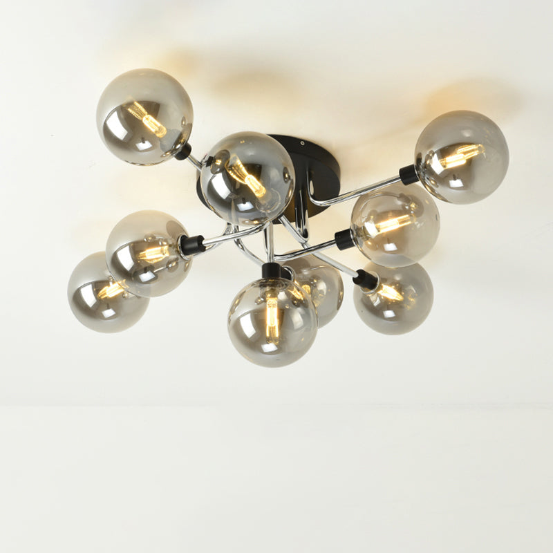 Contemporary Semi Flush Bubble Glass Ceiling Light For Living Room 9 / Chrome Smoke Grey