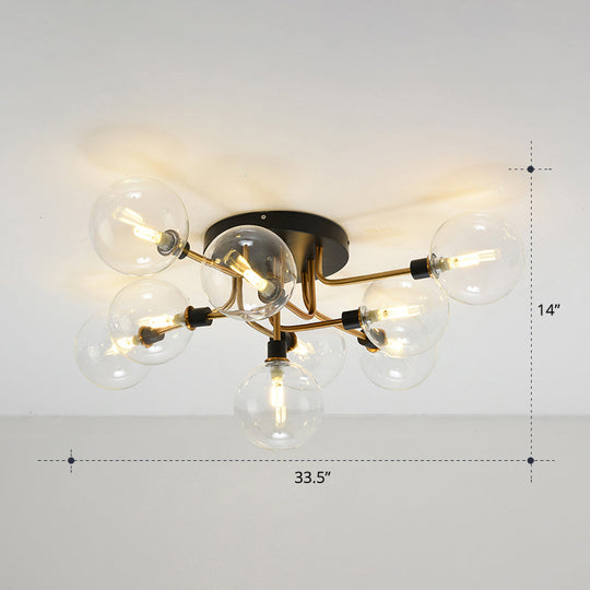 Modern Clear Glass Semi-Flush Ceiling Light - Stylish Flush Mount Fixture For Dining Room 9 / Gold