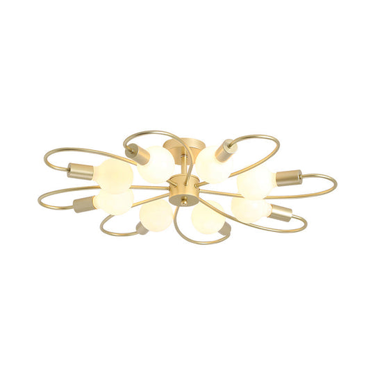 Modern Metal Brass Semi Flush Mount Light for Living Room - Open Bulb Design Ceiling Fixture