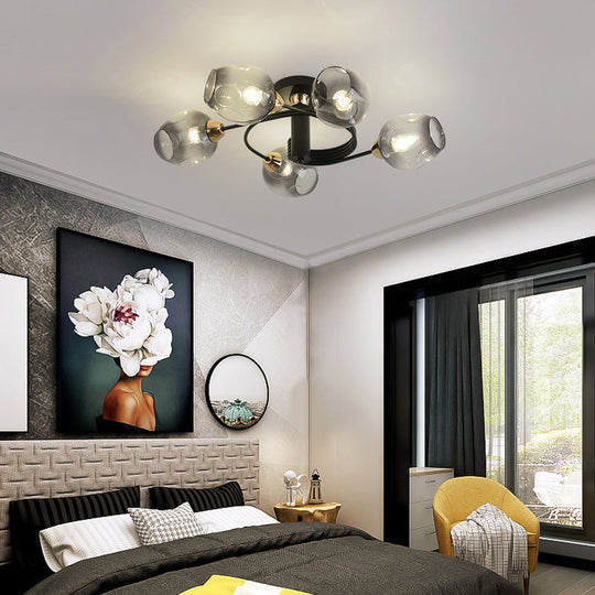 Spiraling Semi Flush Light with Dimpled Glass Shade for Postmodern Ceiling in Bedroom