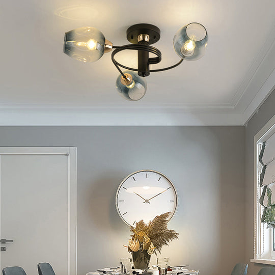 Spiraling Semi Flush Light with Dimpled Glass Shade for Postmodern Ceiling in Bedroom