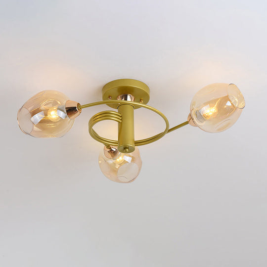 Spiraling Semi Flush Light with Dimpled Glass Shade for Postmodern Ceiling in Bedroom