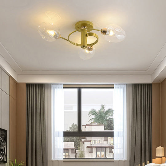 Spiraling Semi Flush Light with Dimpled Glass Shade for Postmodern Ceiling in Bedroom