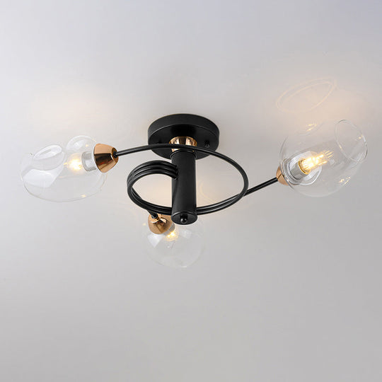 Spiraling Semi Flush Light with Dimpled Glass Shade for Postmodern Ceiling in Bedroom