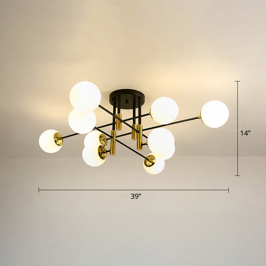 Sleek Ivory Glass Ball Flush Ceiling Light in Simple Black-Brass - Semi Flush Mount for Dining Room