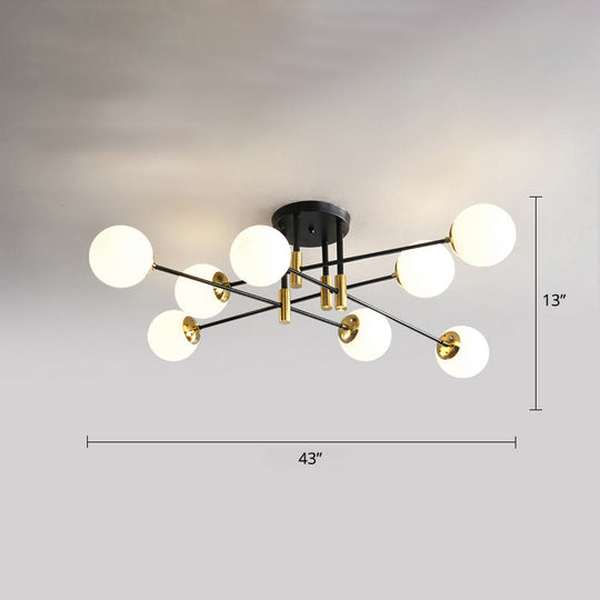 Sleek Ivory Glass Ball Flush Ceiling Light in Simple Black-Brass - Semi Flush Mount for Dining Room