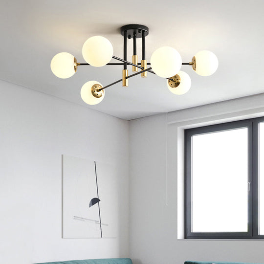 Sleek Ivory Glass Ball Flush Ceiling Light in Simple Black-Brass - Semi Flush Mount for Dining Room