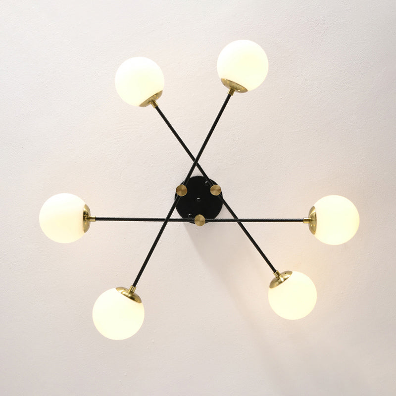 Sleek Ivory Glass Ball Flush Ceiling Light in Simple Black-Brass - Semi Flush Mount for Dining Room