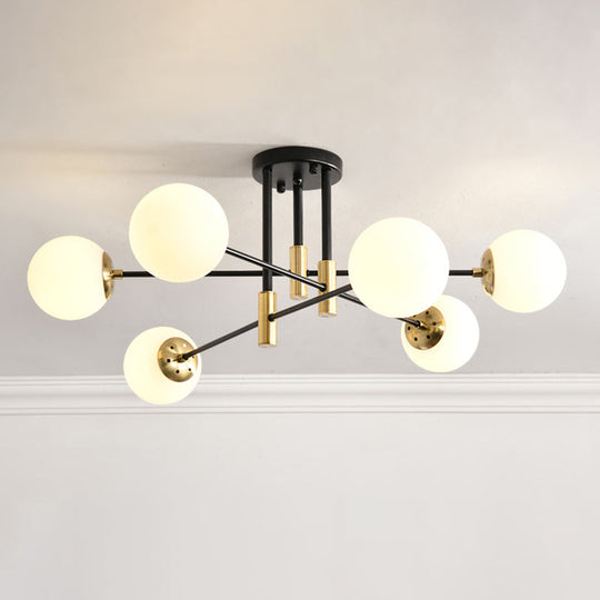 Sleek Ivory Glass Ball Flush Ceiling Light in Simple Black-Brass - Semi Flush Mount for Dining Room