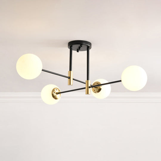 Sleek Ivory Glass Ball Flush Ceiling Light in Simple Black-Brass - Semi Flush Mount for Dining Room