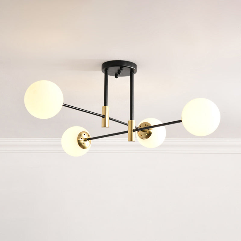 Sleek Ivory Glass Ball Flush Ceiling Light In Simple Black-Brass - Semi Mount For Dining Room 4 /