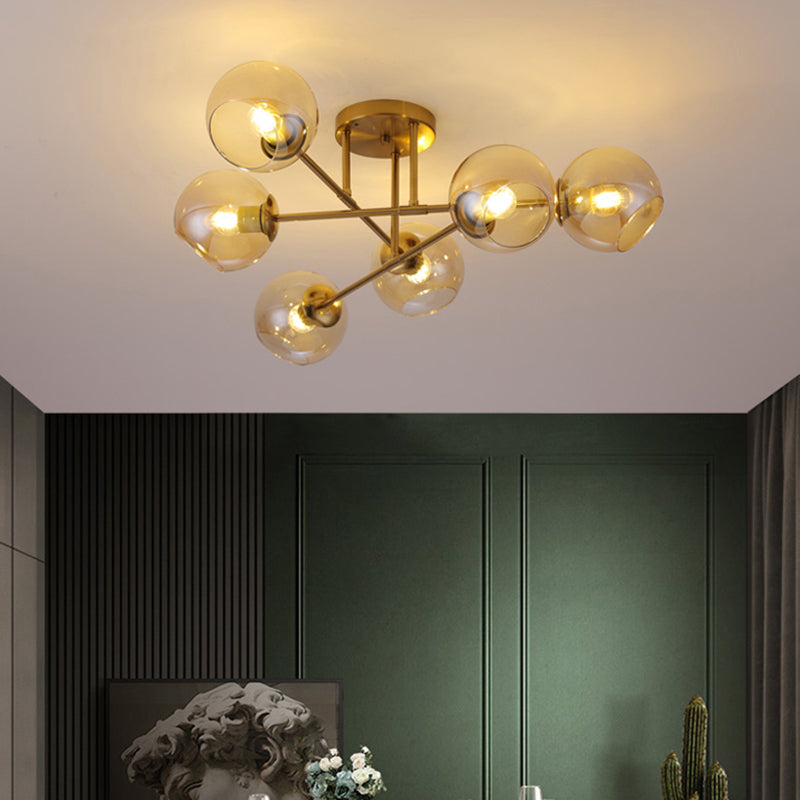 Sleek Glass Ball Semi Flush Mount Light - Postmodern Brass Ceiling Highlight for Dining Room