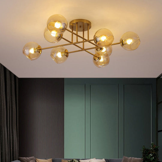 Sleek Glass Ball Semi Flush Mount Light - Postmodern Brass Ceiling Highlight for Dining Room