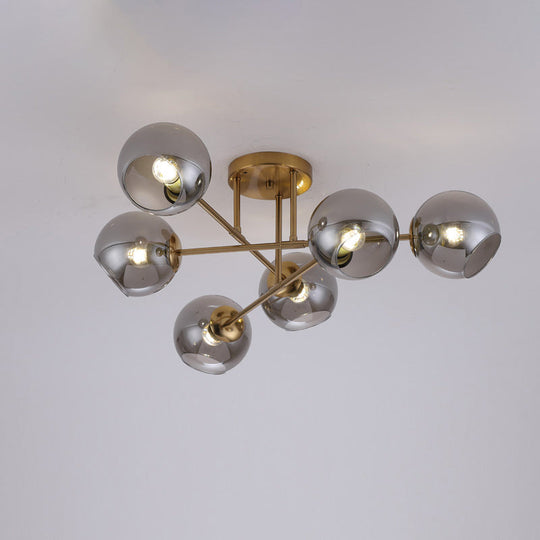 Sleek Glass Ball Semi Flush Mount Light - Postmodern Brass Ceiling Highlight for Dining Room