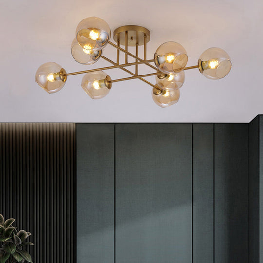 Sleek Glass Ball Semi Flush Mount Light - Postmodern Brass Ceiling Highlight for Dining Room