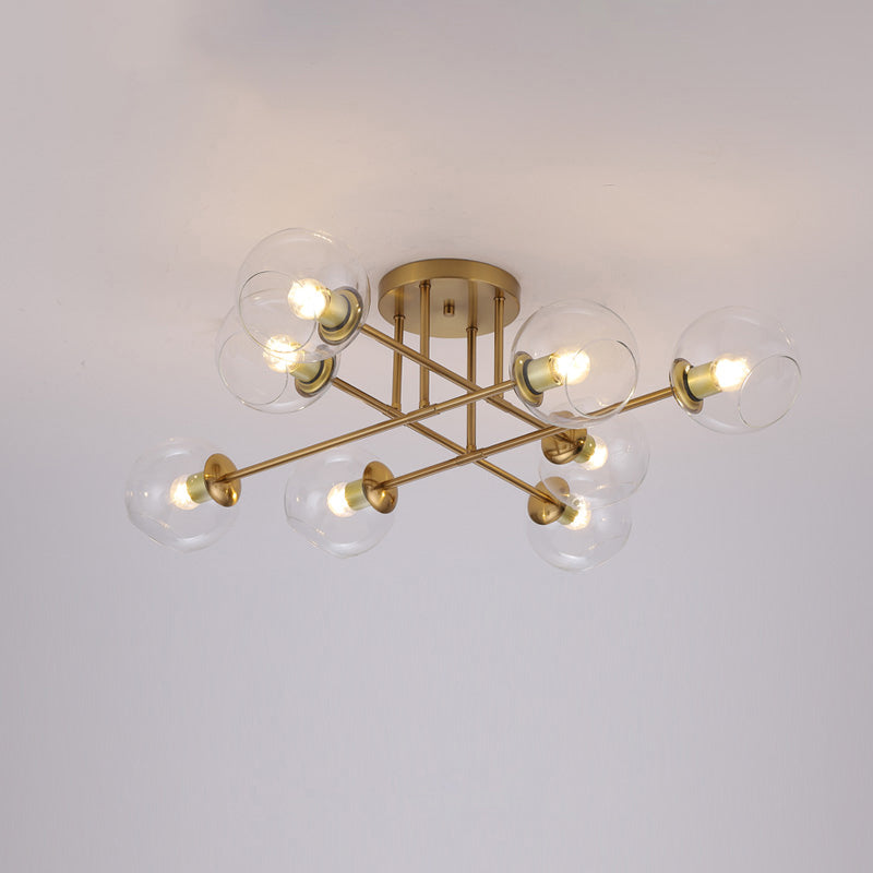 Sleek Glass Ball Semi Flush Mount Light - Postmodern Brass Ceiling Highlight for Dining Room