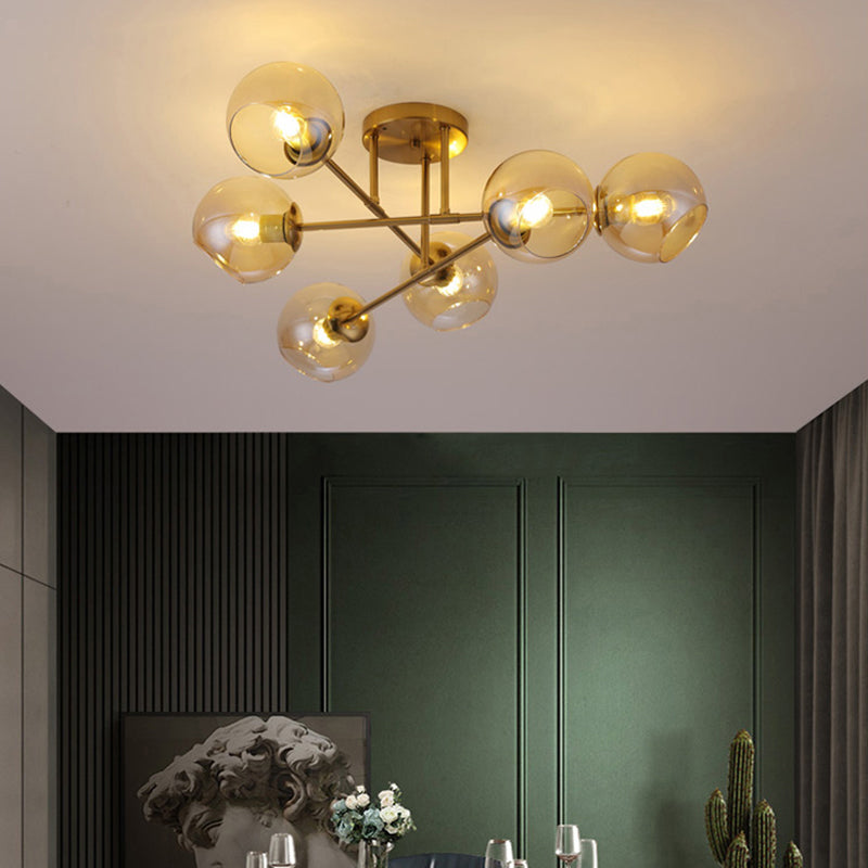 Sleek Glass Ball Semi Flush Mount Light - Postmodern Brass Ceiling Highlight for Dining Room