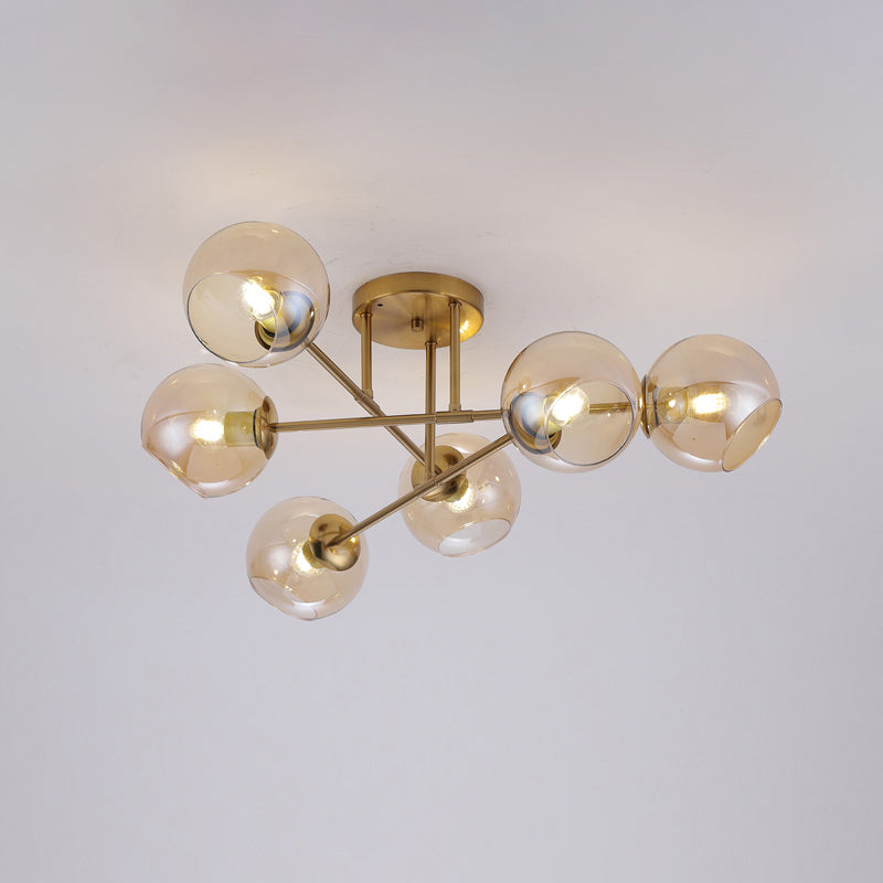 Sleek Glass Ball Semi Flush Mount Light - Postmodern Brass Ceiling Highlight for Dining Room