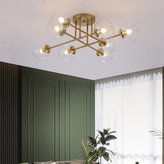 Sleek Glass Ball Semi Flush Mount Light - Postmodern Brass Ceiling Highlight for Dining Room