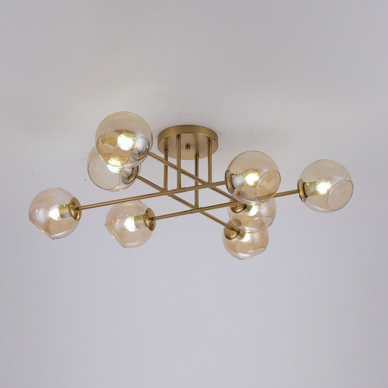 Sleek Glass Ball Semi Flush Mount Light - Postmodern Brass Ceiling Highlight for Dining Room