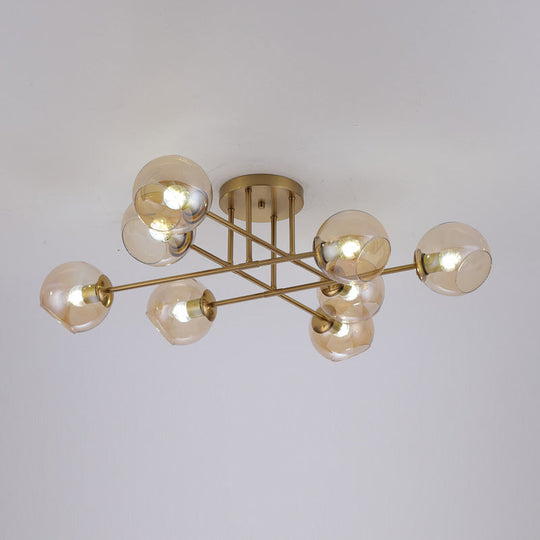 Sleek Glass Ball Semi Flush Mount Light - Postmodern Brass Ceiling Highlight for Dining Room