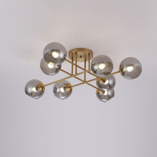 Sleek Glass Ball Semi Flush Mount Light - Postmodern Brass Ceiling Highlight for Dining Room