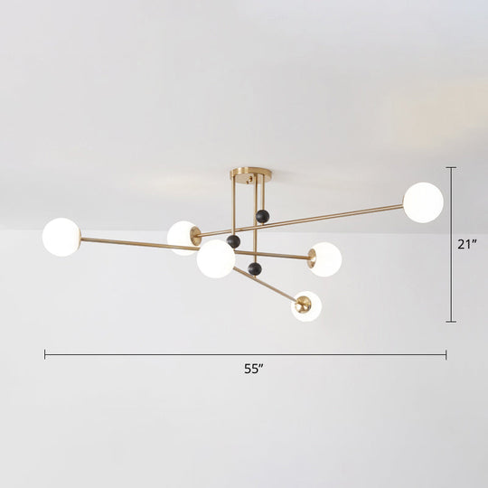 Sleek Opal Glass Semi Flush Ceiling Light Fixture - 6-Bulb Minimalistic Flush Mount for Living Room