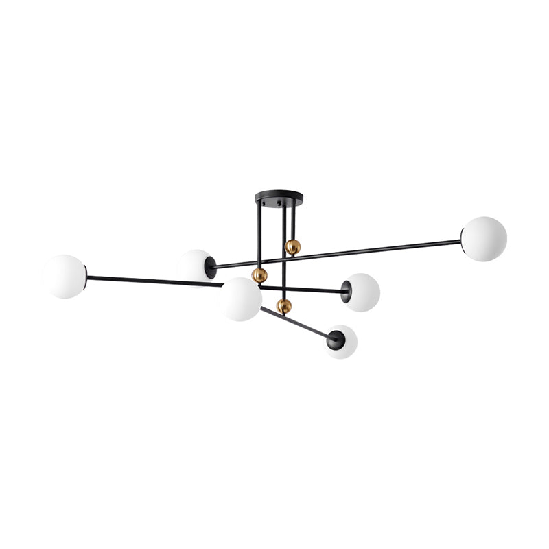 Sleek Opal Glass Semi Flush Ceiling Light Fixture - 6-Bulb Minimalistic Flush Mount for Living Room