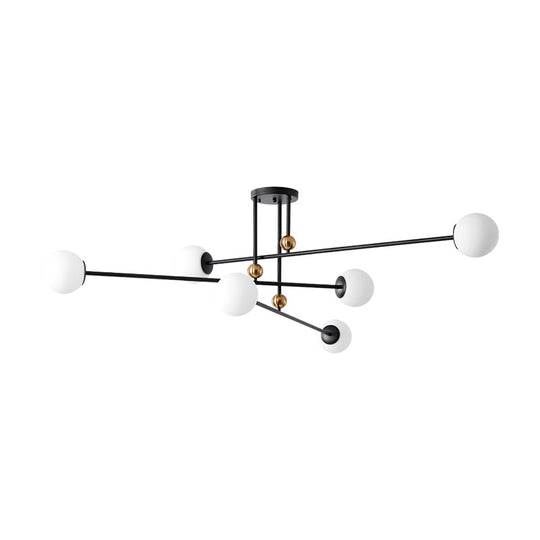 Sleek Opal Glass Semi Flush Ceiling Light Fixture - 6-Bulb Minimalistic Flush Mount for Living Room