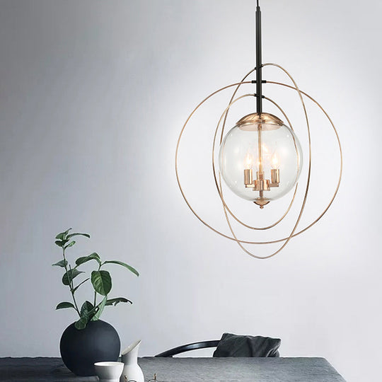 Postmodern Glass Orbit Globe Pendant Light Chandelier With 3 Bulbs Illuminate Your Restaurant