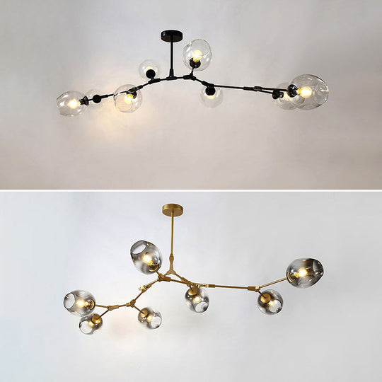 Dna Structure Pendant Light With Dimpled Cup Glass Shade - Postmodern Ceiling Chandelier 8 / Black