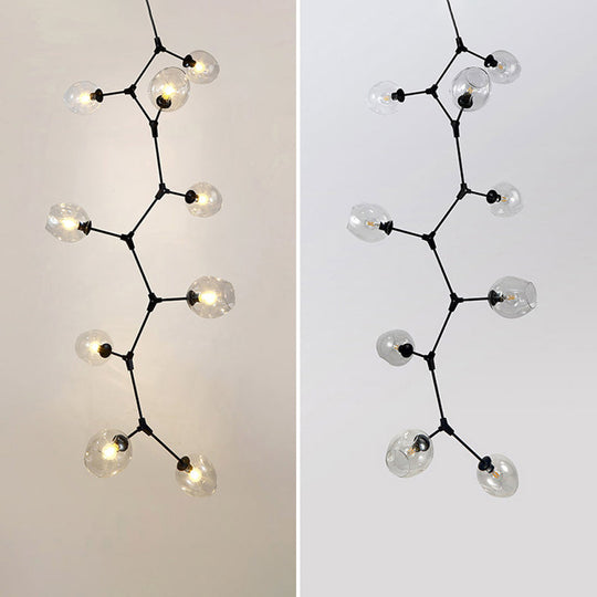 Dna Structure Pendant Light With Dimpled Cup Glass Shade - Postmodern Ceiling Chandelier 9 / Black