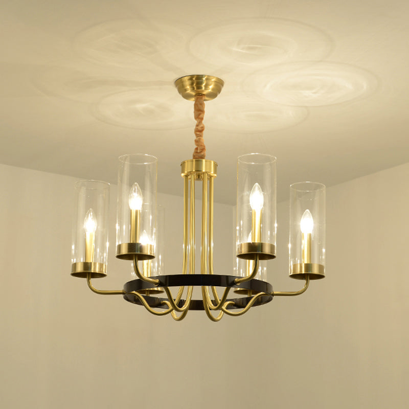 Postmodern Gold Finish Glass Flute Chandelier Ceiling Light For Dining Room 6 /