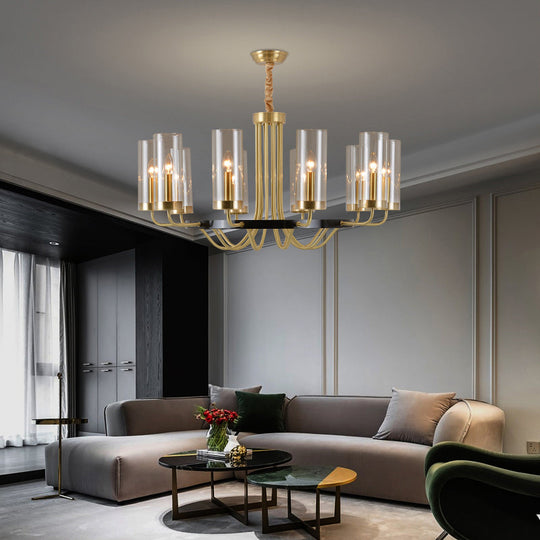 Postmodern Gold Finish Glass Flute Chandelier Ceiling Light For Dining Room