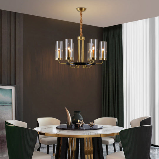 Postmodern Gold Finish Glass Flute Chandelier Ceiling Light For Dining Room