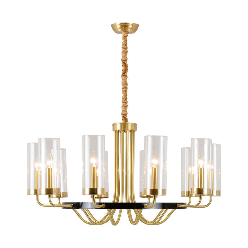 Postmodern Gold Finish Glass Flute Chandelier Ceiling Light For Dining Room